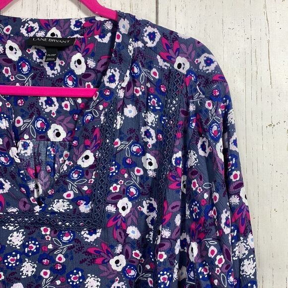 Lane Bryant Womens Floral Boho Peasant Blue Blouse - Picture 5 of 15